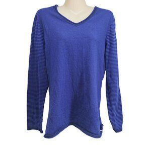 Title Nine Womens‎ Blue Striped V-Neck Long Sleeve Sweater L Vagabond